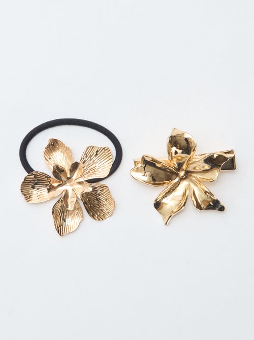 Goudkleurige krokodillenklemmen in bloemvorm - Kiabi