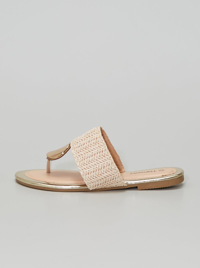 Goudkleurige, platte sandalen Beige - Kiabi