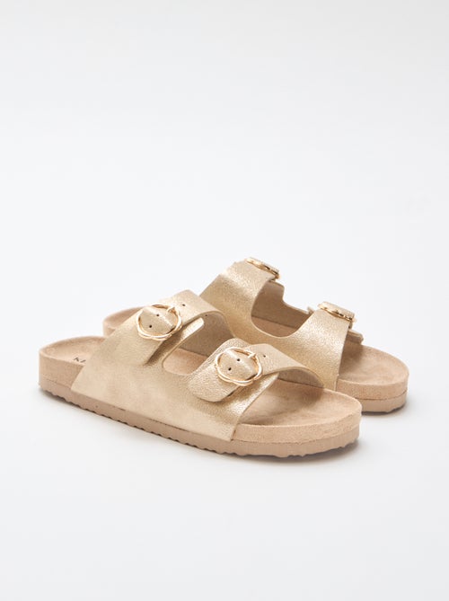 Goudkleurige sandalen met bloemen gesp - Kiabi