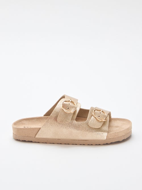 Goudkleurige sandalen met bloemen gesp - Kiabi