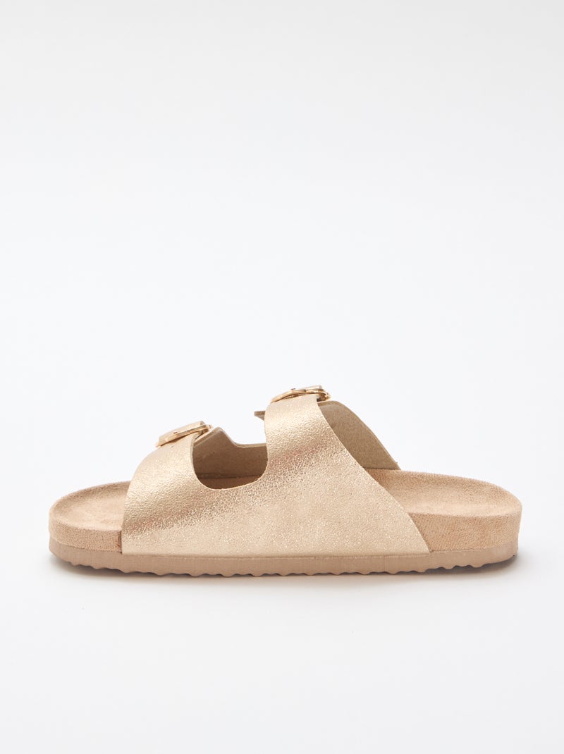 Goudkleurige sandalen met bloemen gesp Geel - Kiabi