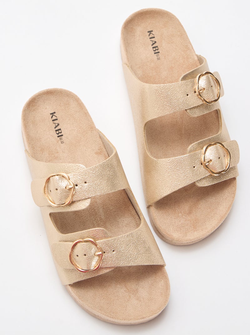 Goudkleurige sandalen met bloemen gesp Geel - Kiabi