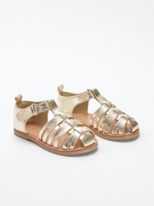 Goudkleurige sandalen met klittenband - Kiabi