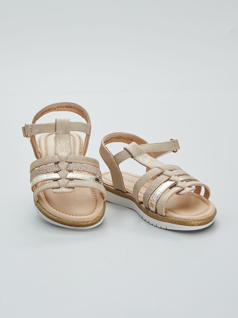 Goudkleurige sandalen met riempjes Beige - Kiabi
