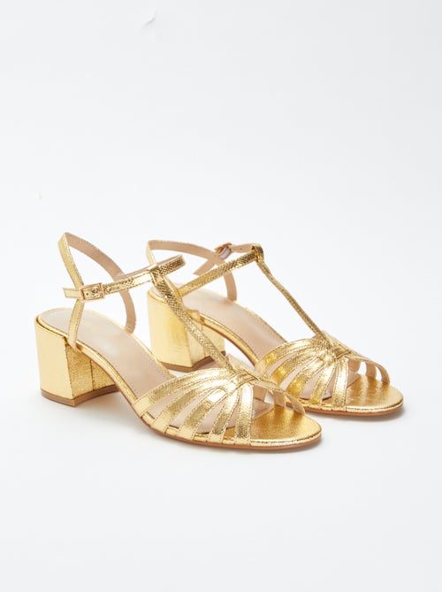Goudkleurige sandalen met vierkante hak - Kiabi