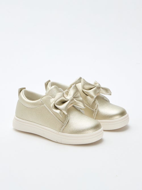 Goudkleurige slip-on schoenen / zonder veters met fantasie strikken - Kiabi