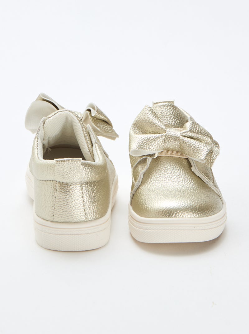 Goudkleurige slip-on schoenen / zonder veters met fantasie strikken Geel - Kiabi