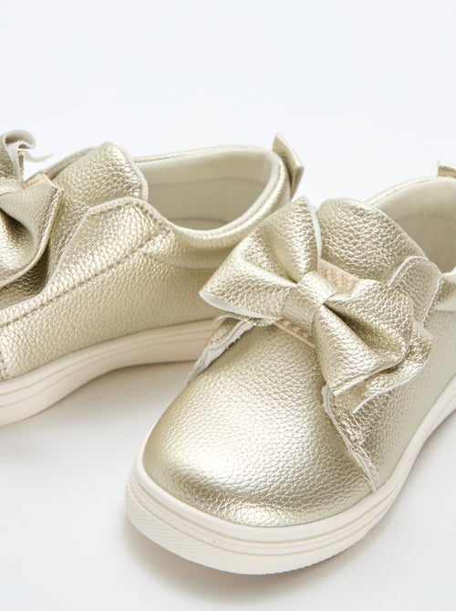 Goudkleurige slip-on schoenen / zonder veters met fantasie strikken - Kiabi