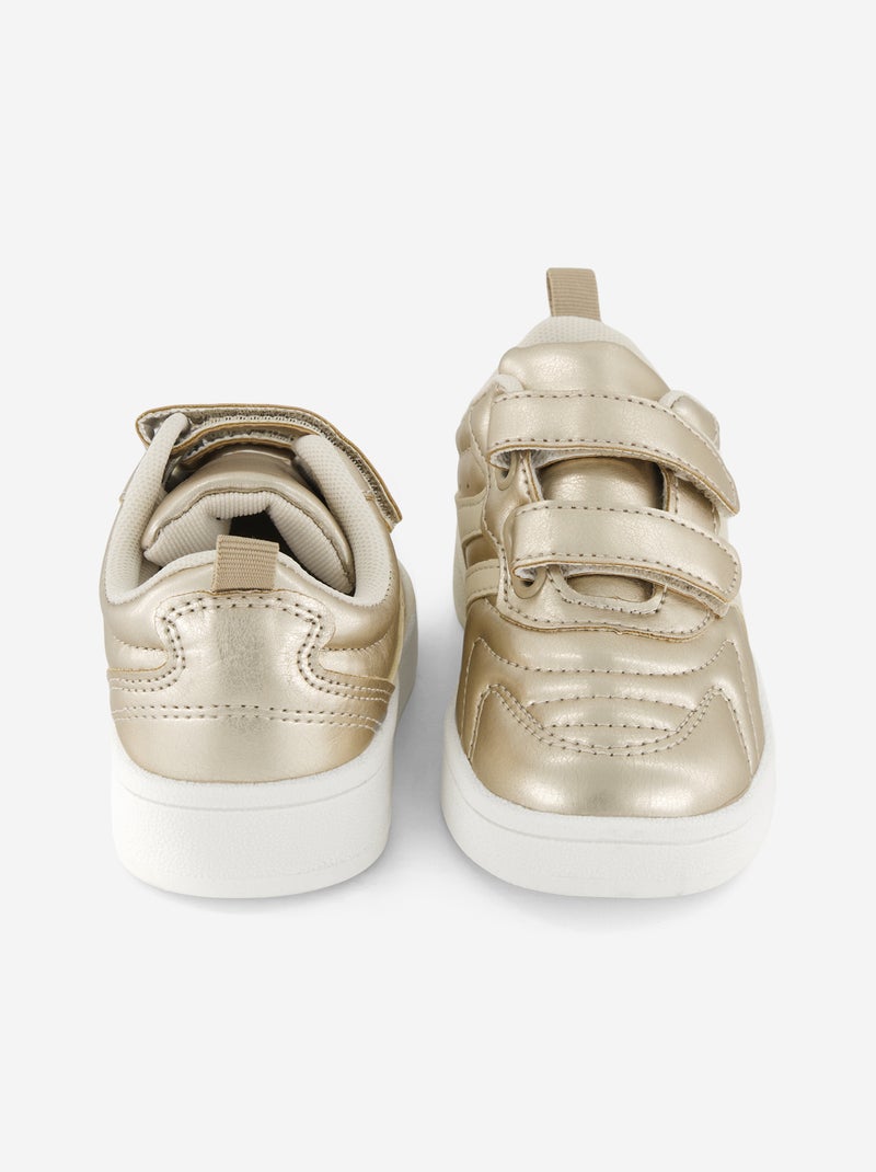 Goudkleurige sneakers met klittenband en veters Geel - Kiabi