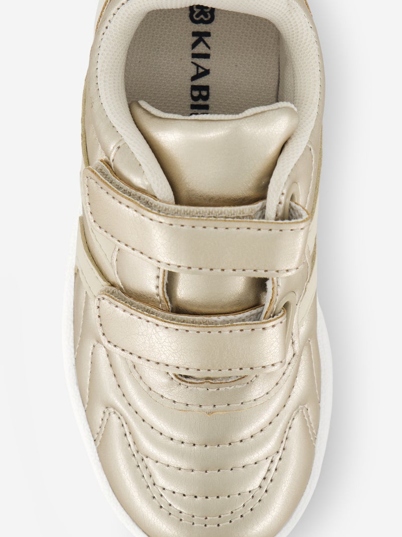 Goudkleurige sneakers met klittenband en veters Geel - Kiabi