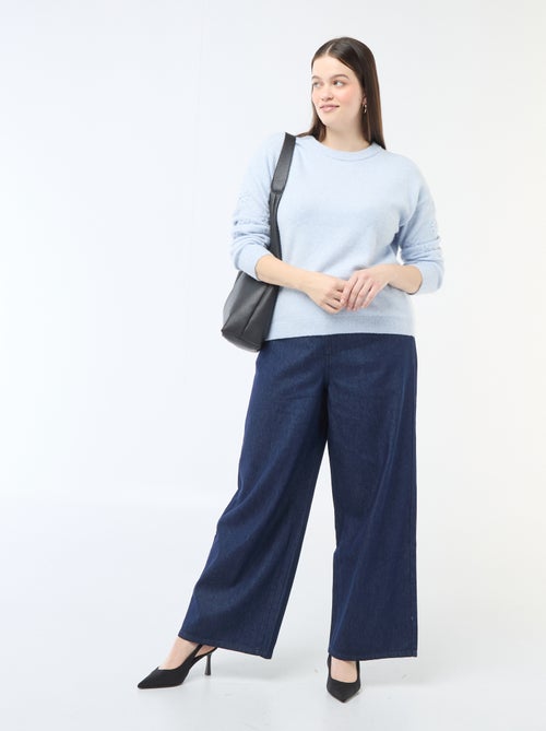 Grof gebreide trui met lange mouwen en bloemenborduursels - Kiabi