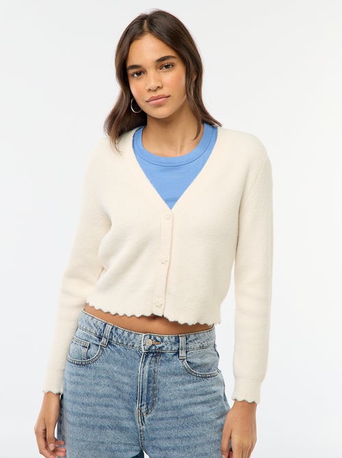 Grofgebreid vest met bloemvormige knopen - Kiabi