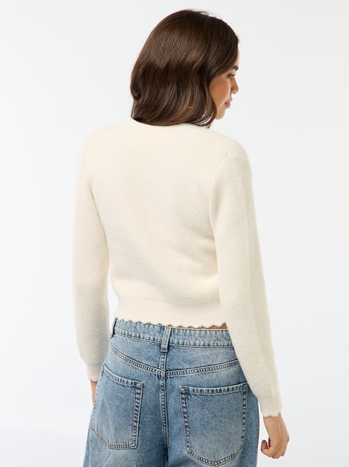 Grofgebreid vest met bloemvormige knopen - Kiabi