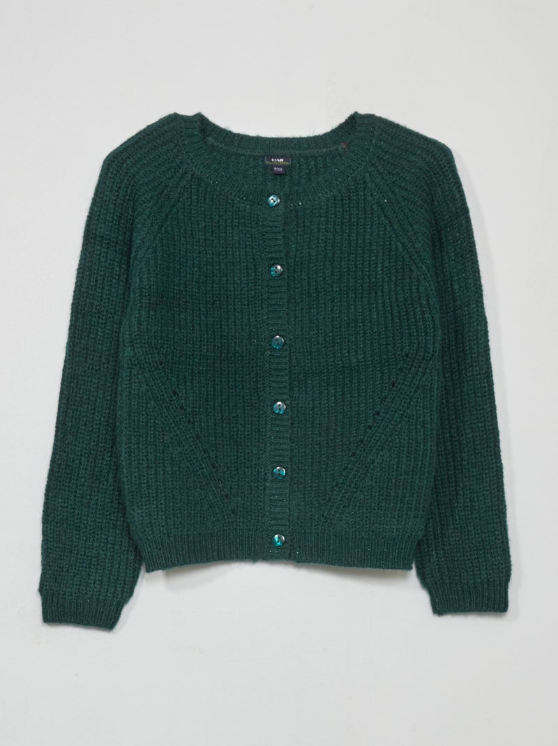 Grofgebreid vest met glanzend garen grijs groen - Kiabi