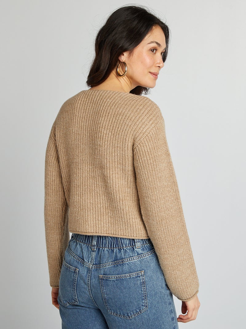 Grofgebreid vest met grote knopen BRUIN - Kiabi