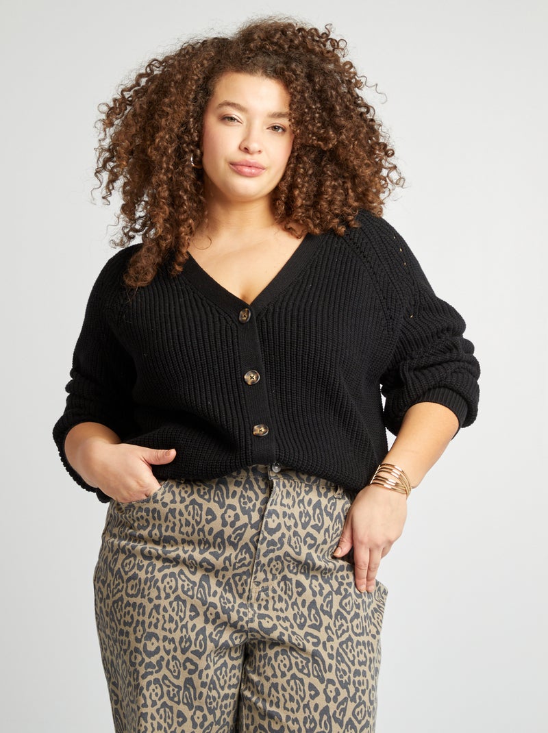 Grofgebreid vest met V-hals zwart - Kiabi