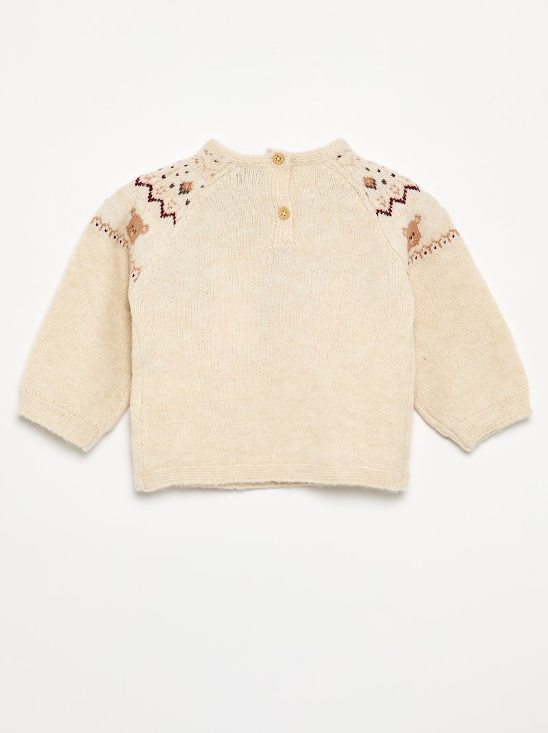 Grofgebreide jacquard kersttrui Biege - Kiabi
