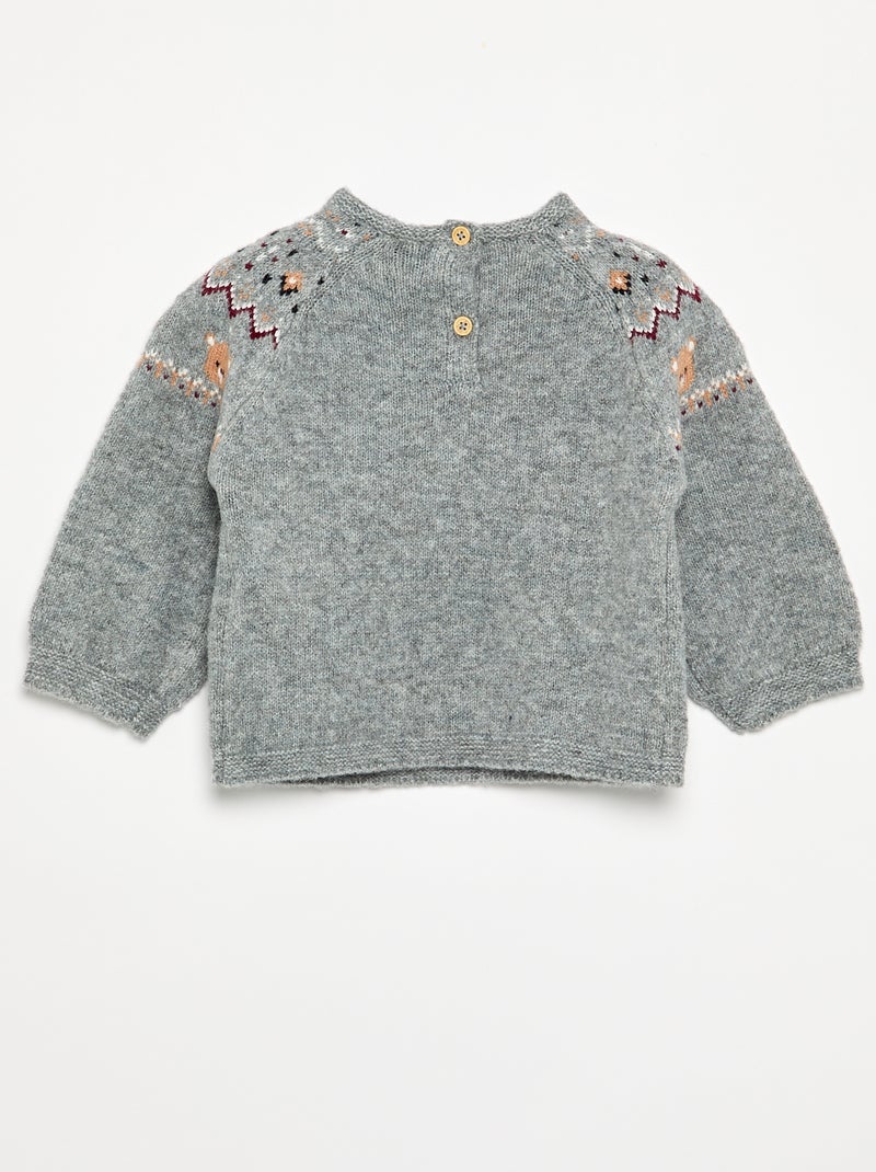 Grofgebreide jacquard kersttrui Grijs - Kiabi