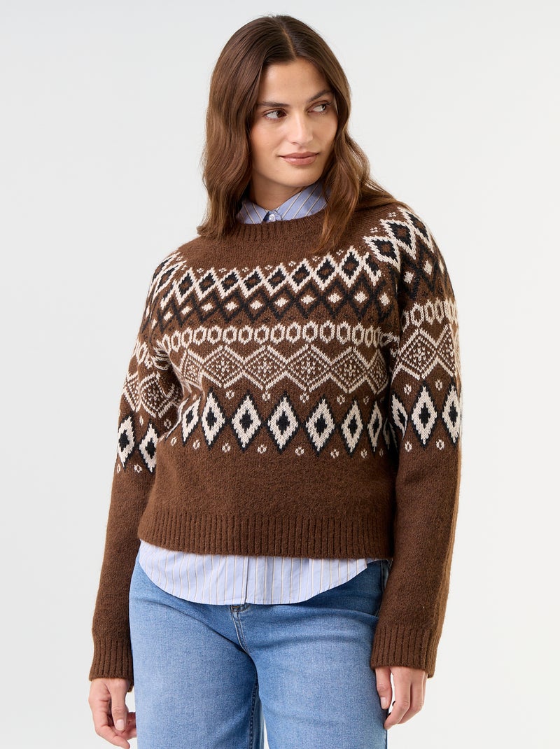 Grofgebreide jacquardtrui 'Kerst' Bruin - Kiabi
