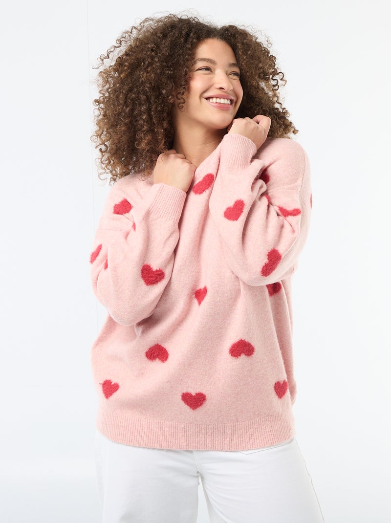 Grofgebreide trui met hartjesmotief Rose - Kiabi