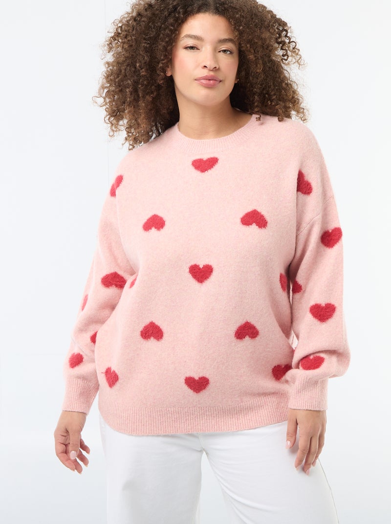 Grofgebreide trui met hartjesmotief Rose - Kiabi