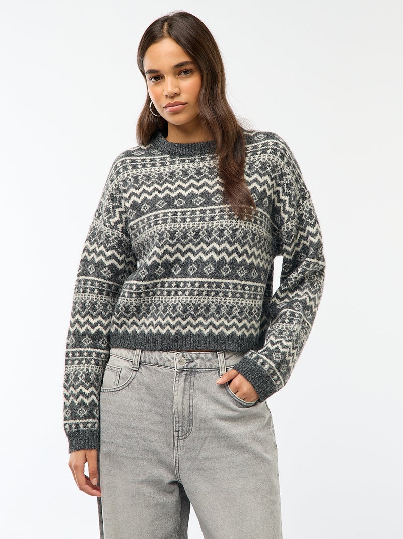 Grofgebreide trui met ronde hals Bruin - Kiabi