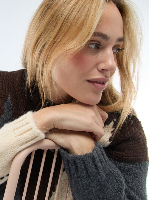 Grofgebreide trui met ruitprint - Kiabi