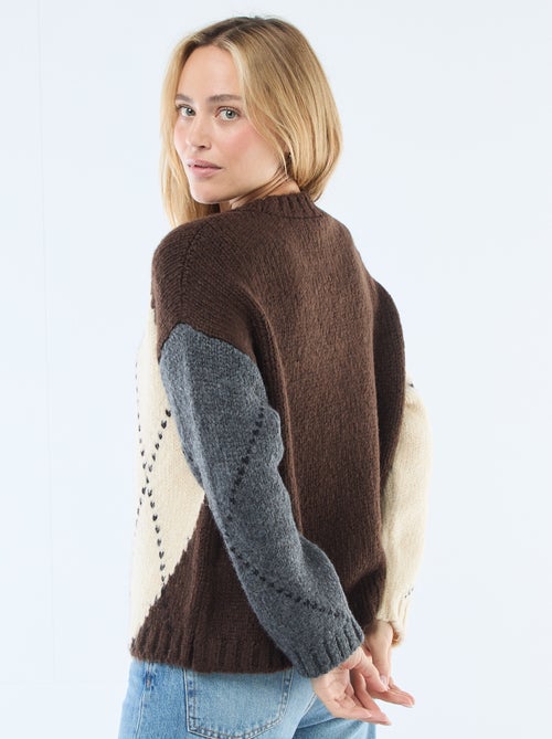 Grofgebreide trui met ruitprint - Kiabi