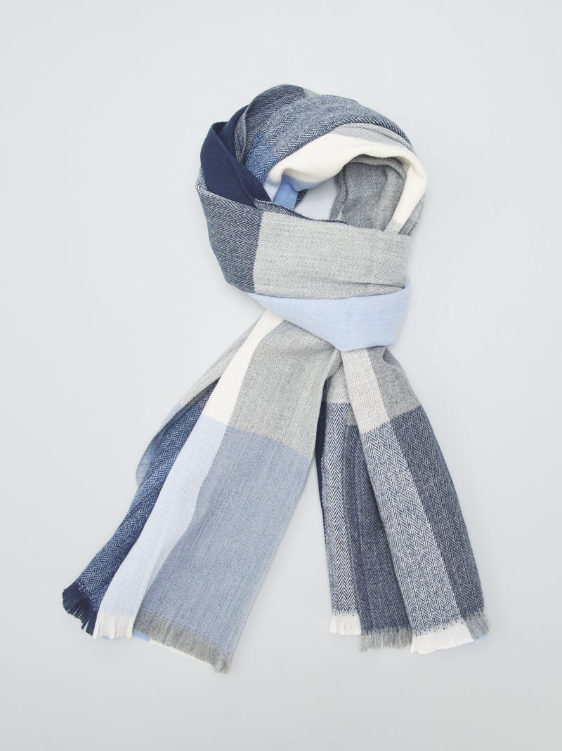 Grote geruite sjaal met franjes BLAUW - Kiabi