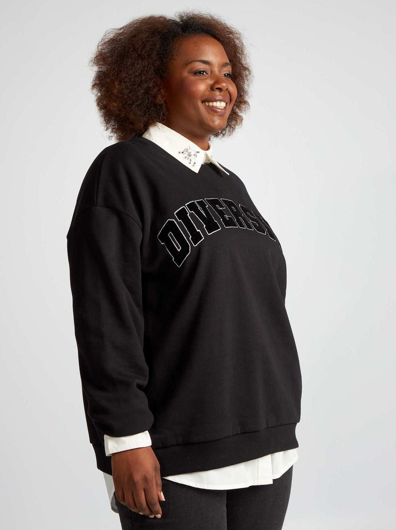 Grote sweater met opschrift zwart - Kiabi