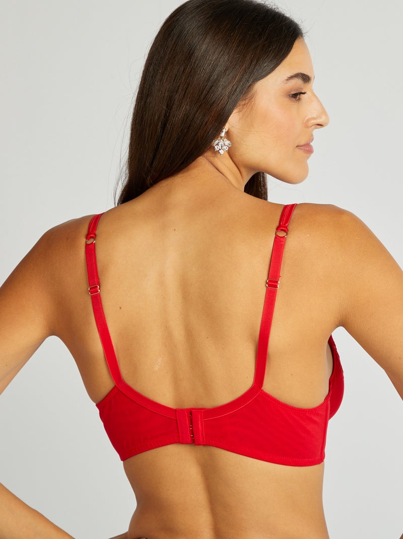 Half-cupbeha in mesh met borduursel rood - Kiabi