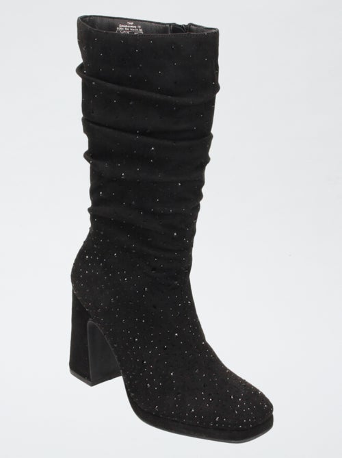 Halfhoge laarzen van suèdine met geplooid effect - Kiabi