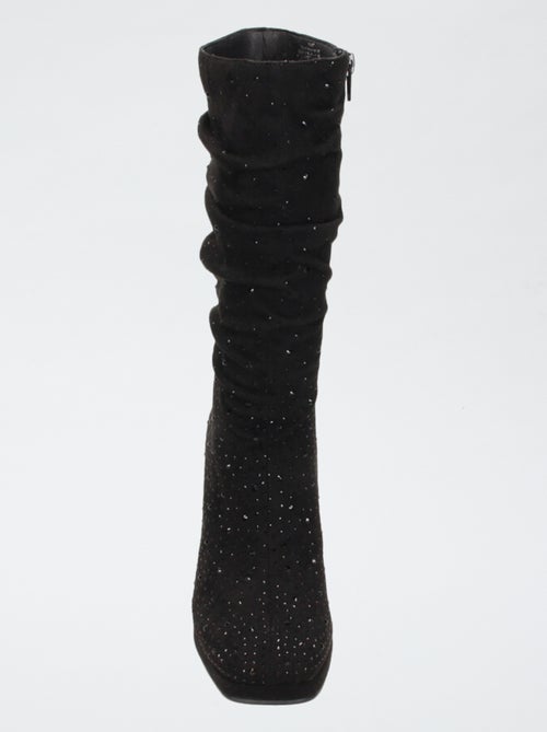 Halfhoge laarzen van suèdine met geplooid effect - Kiabi