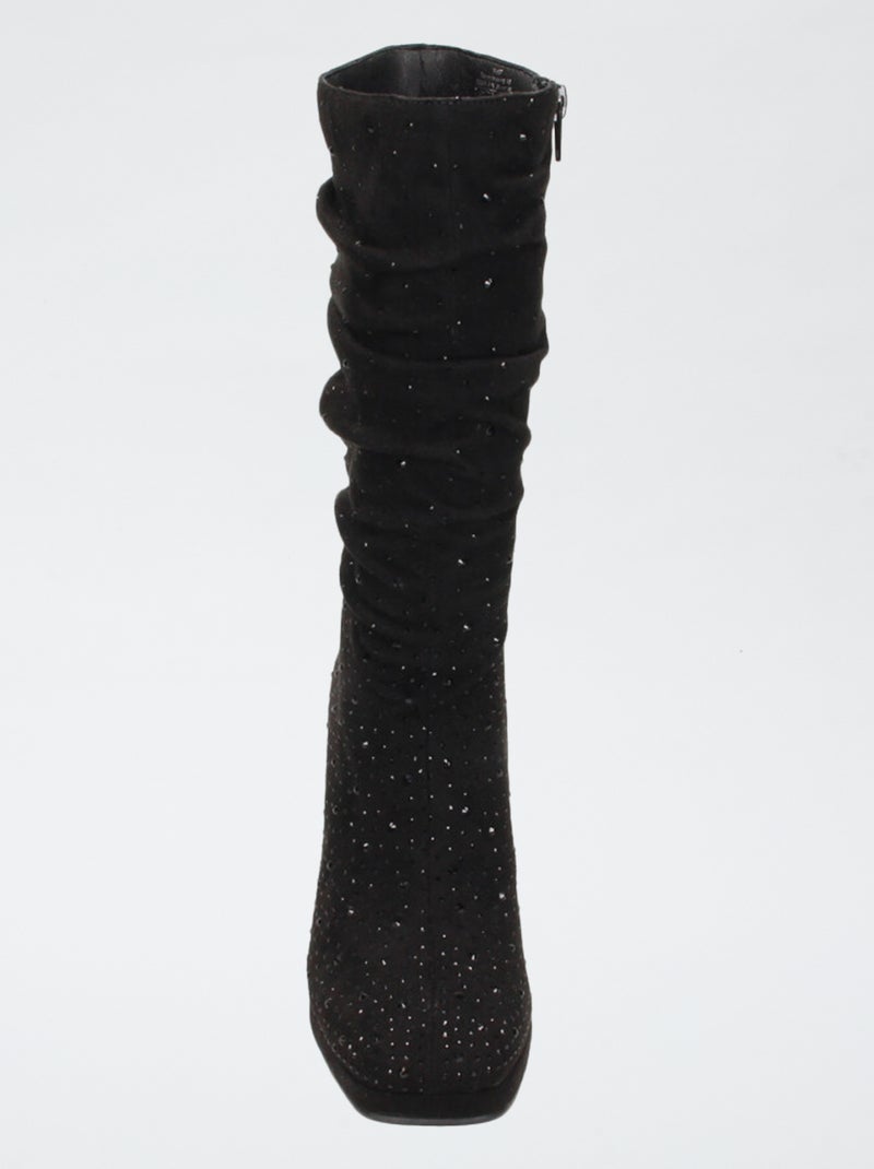 Halfhoge laarzen van suèdine met geplooid effect Zwart - Kiabi