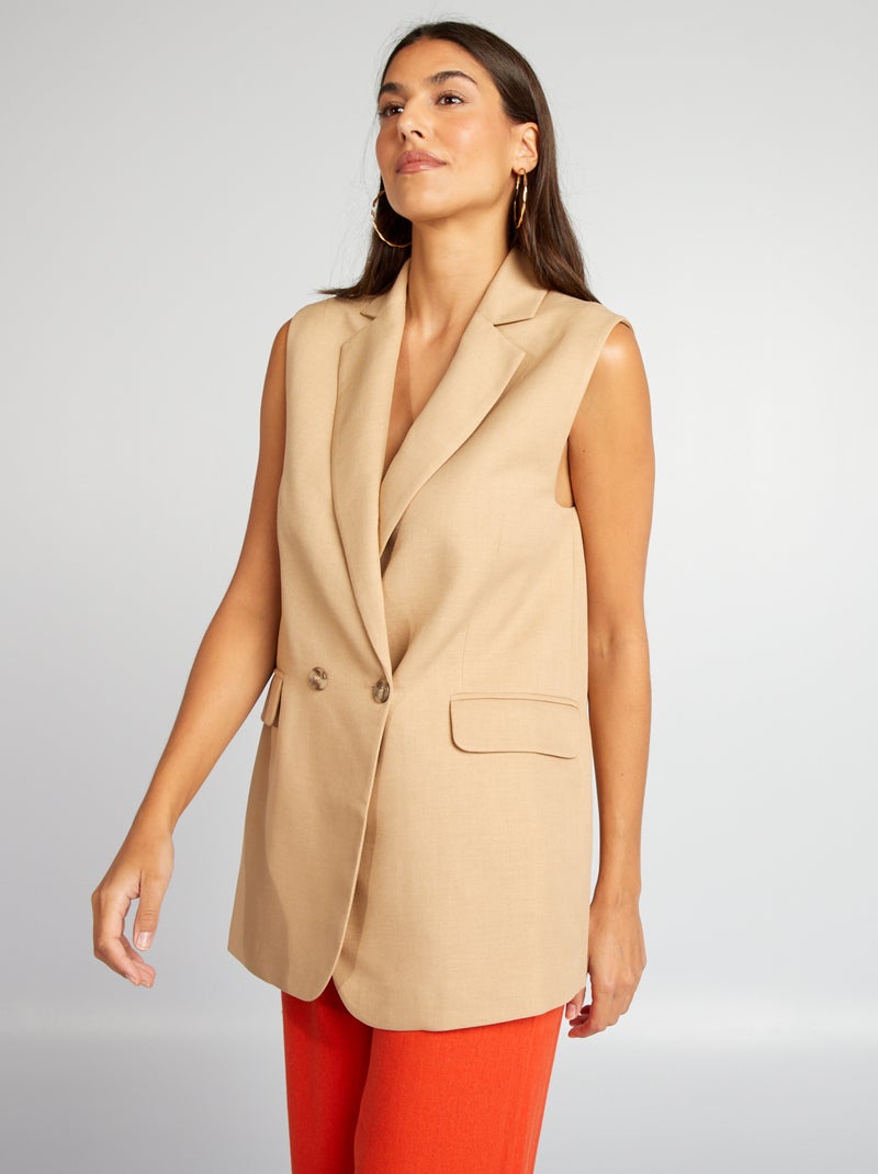 Halflange blazer zonder mouwen BRUIN - Kiabi