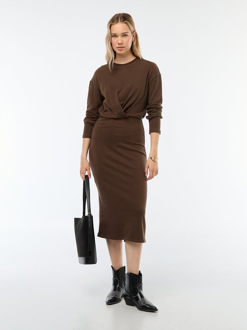 Halflange, effen jurk met lange mouw - Kiabi