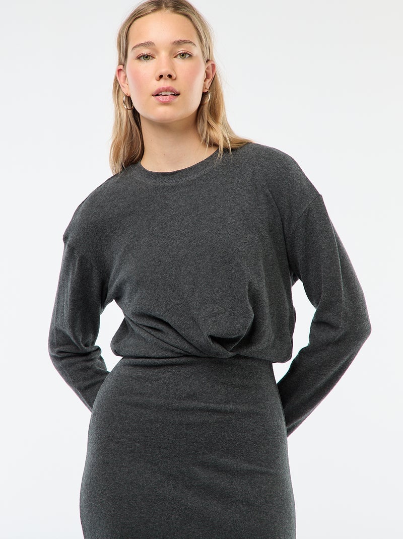 Halflange, effen jurk met lange mouw Grijs - Kiabi