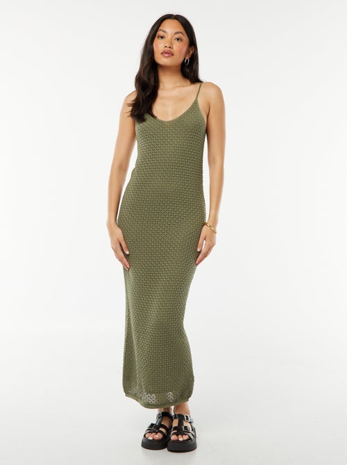 Halflange gehaakte jurk met bandjes - Kiabi