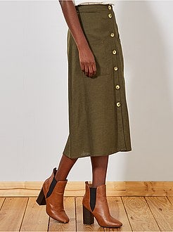 Damesmode maat 34-48 - Halflange geknoopte rok met het effect van linnen - Kiabi