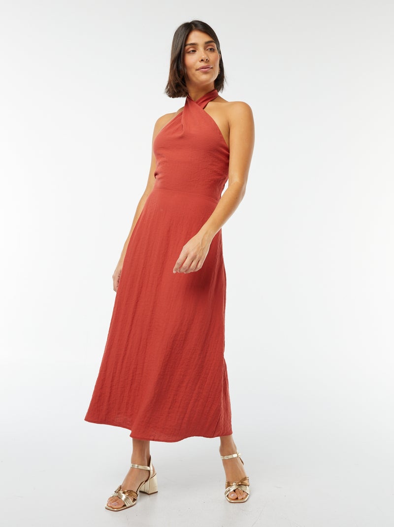 Halflange halterjurk met blote rug ORANJE - Kiabi