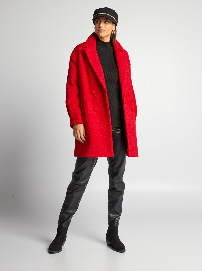 Halflange jas van bouclé ROOD - Kiabi