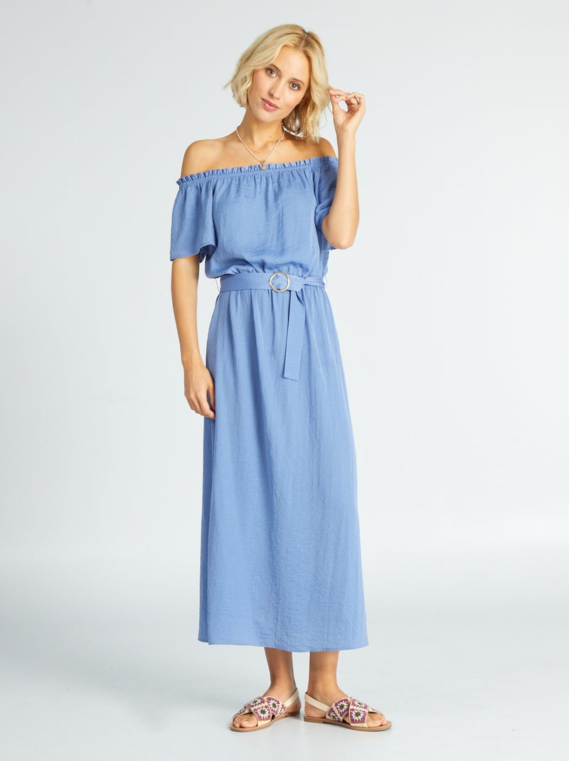 Halflange jurk met bardothals blauw grijs - Kiabi
