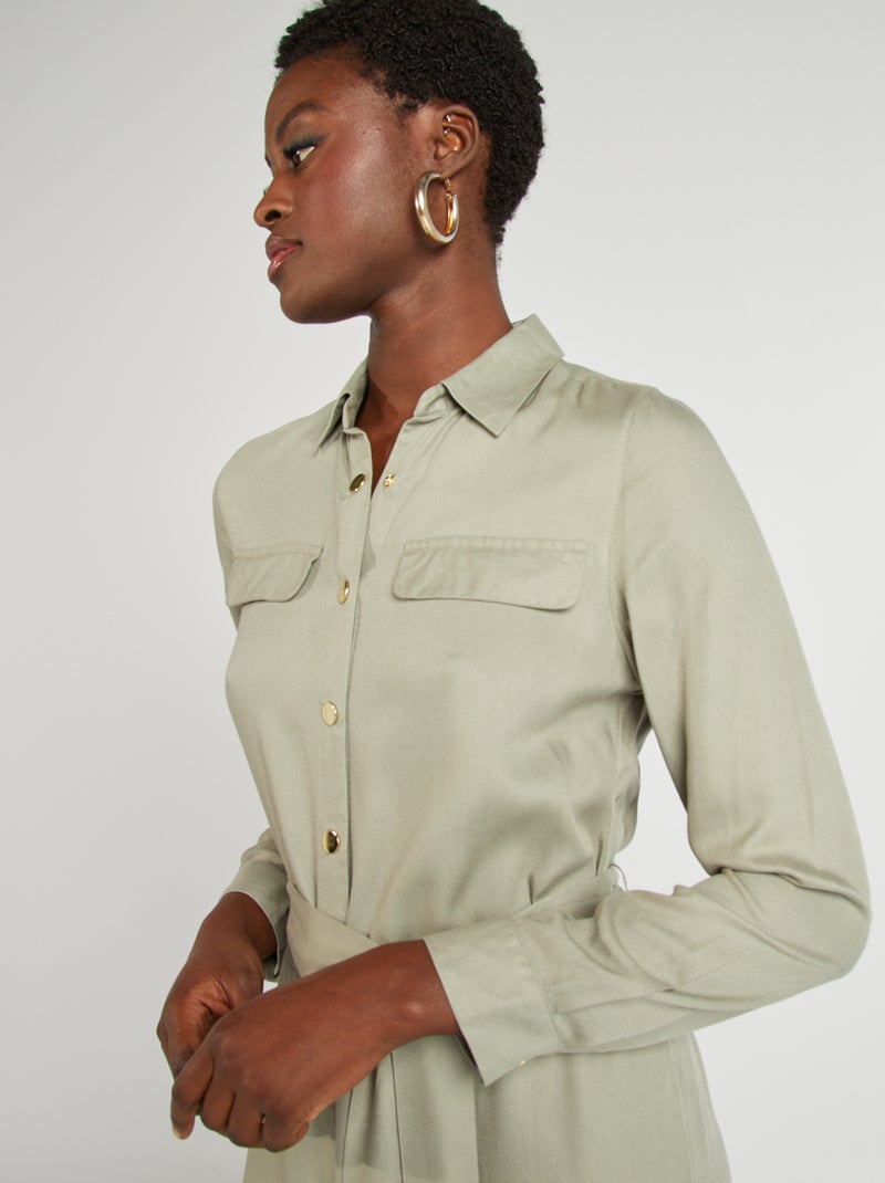 Halflange jurk met ceintuur GROEN - Kiabi