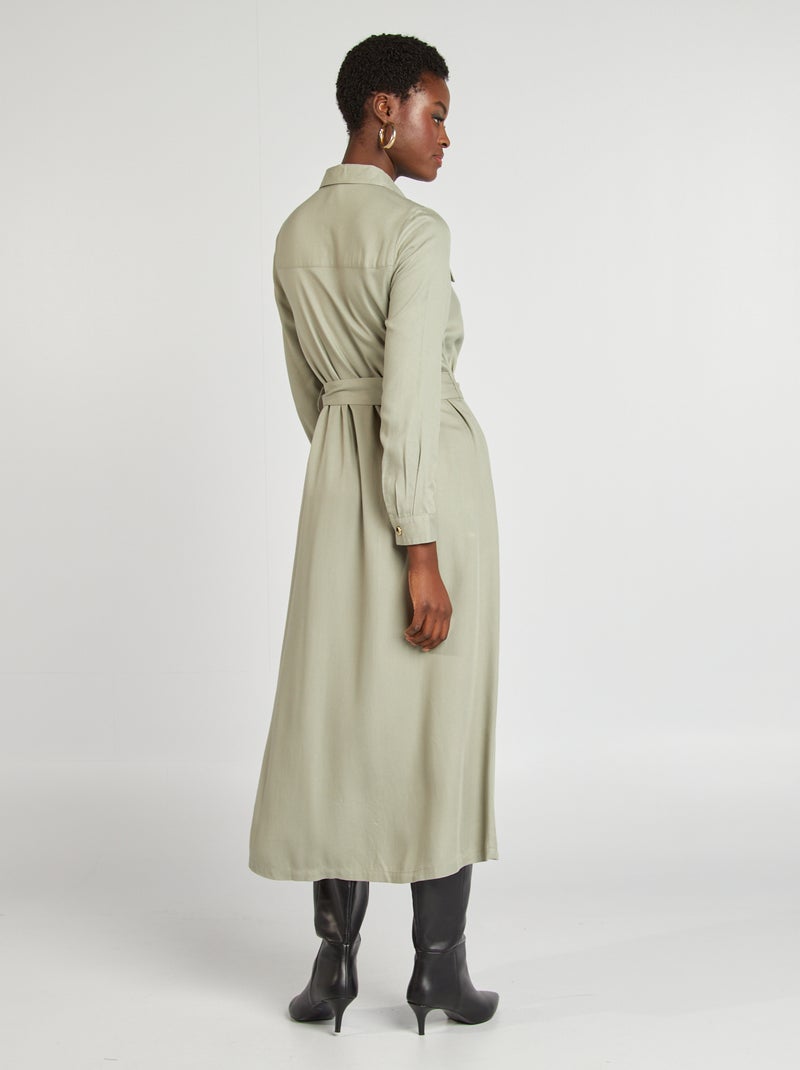 Halflange jurk met ceintuur GROEN - Kiabi