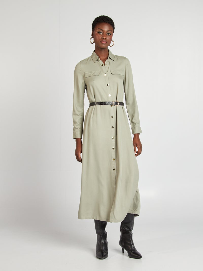 Halflange jurk met ceintuur GROEN - Kiabi