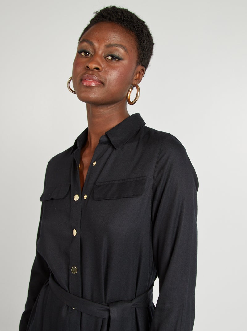 Halflange jurk met ceintuur zwart - Kiabi