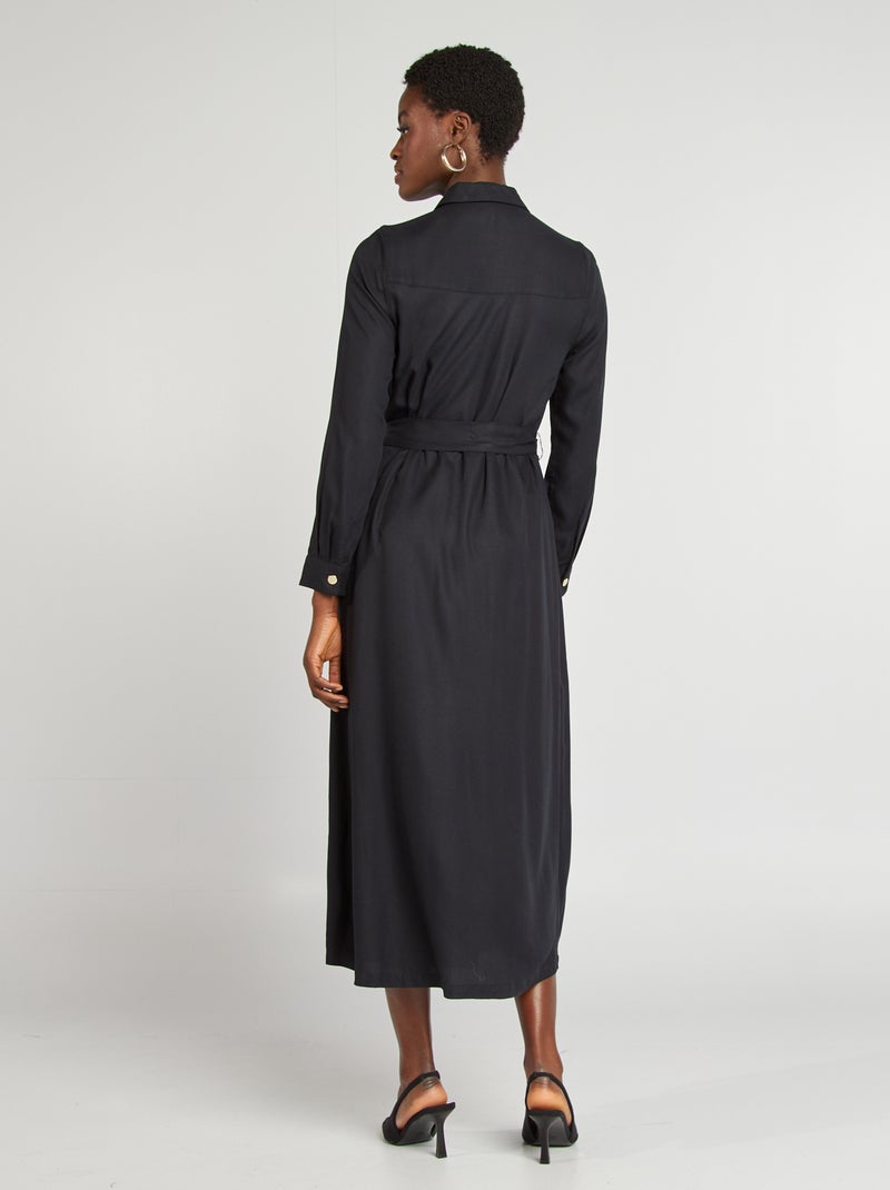 Halflange jurk met ceintuur zwart - Kiabi