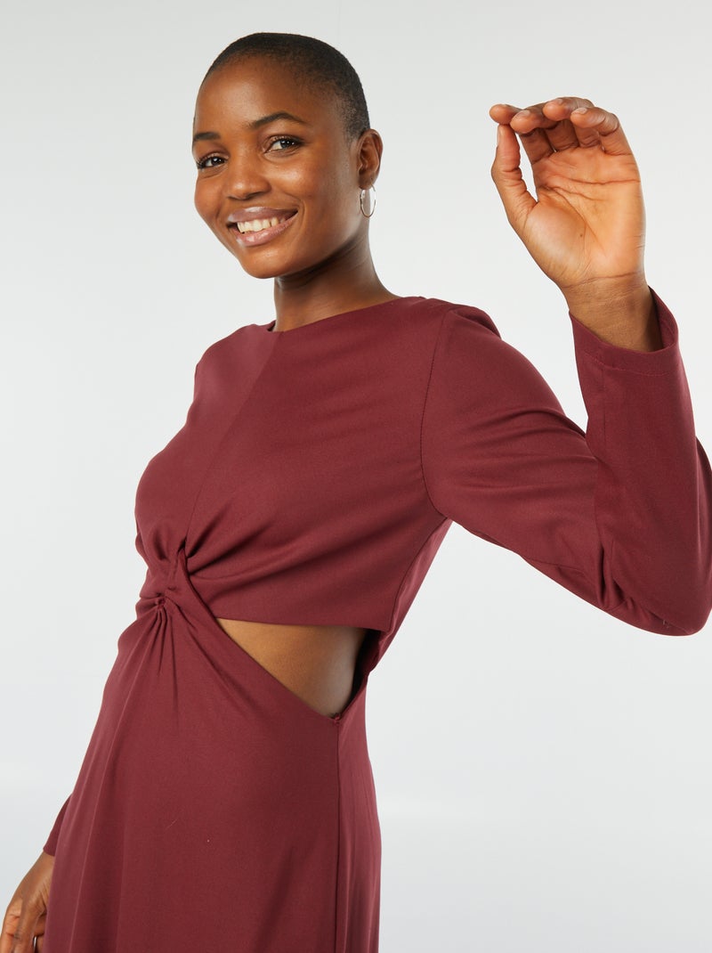 Halflange jurk met gedraaid effect ROOD - Kiabi