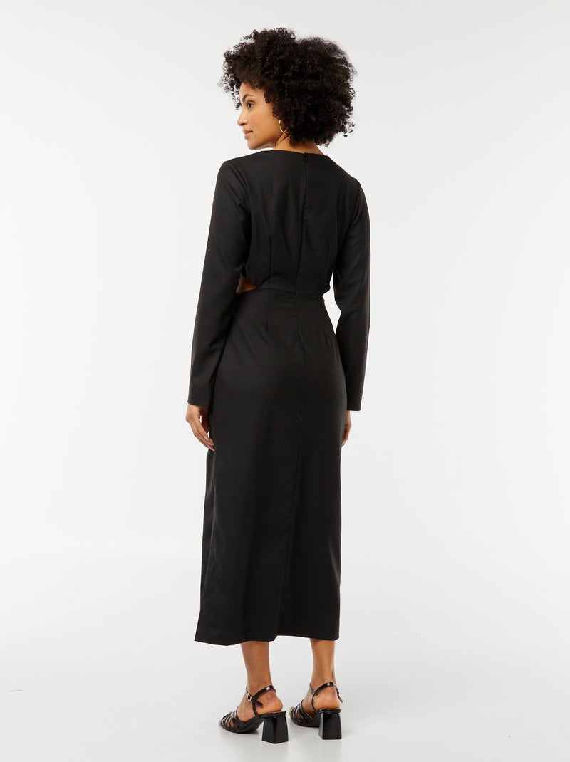 Halflange jurk met gedraaid effect zwart - Kiabi