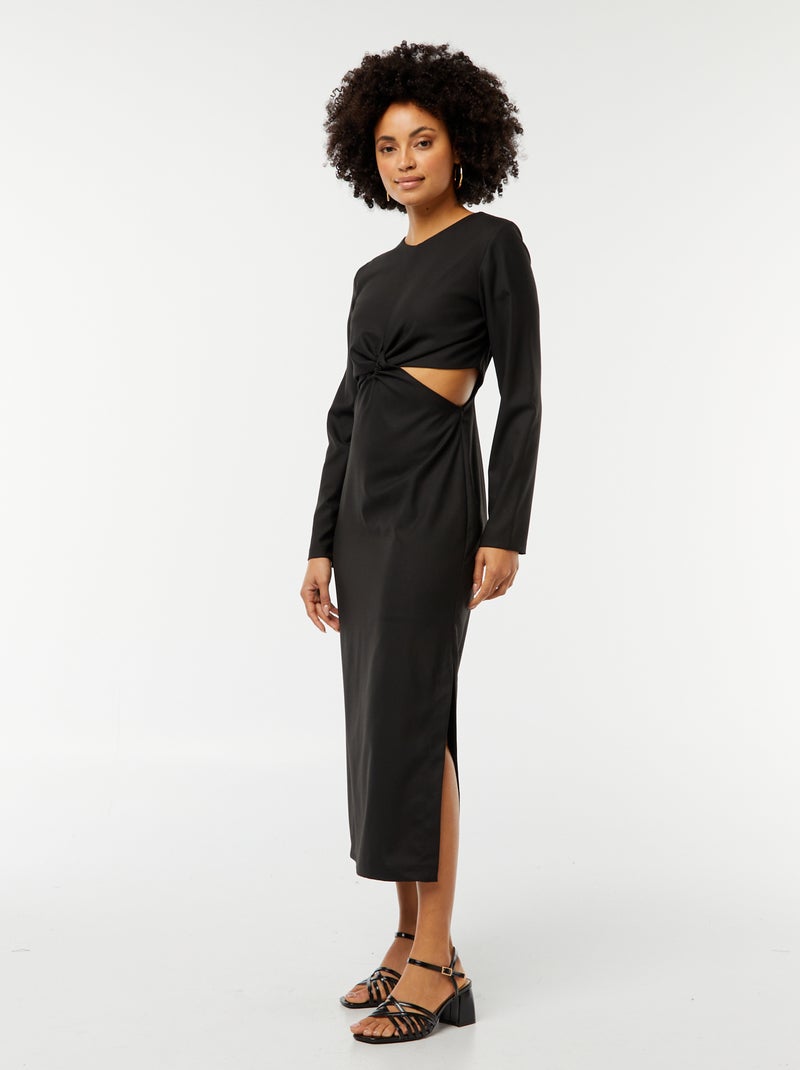 Halflange jurk met gedraaid effect zwart - Kiabi